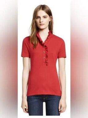 Tory Burch Emily Ruffle Polo Shirt in  size S